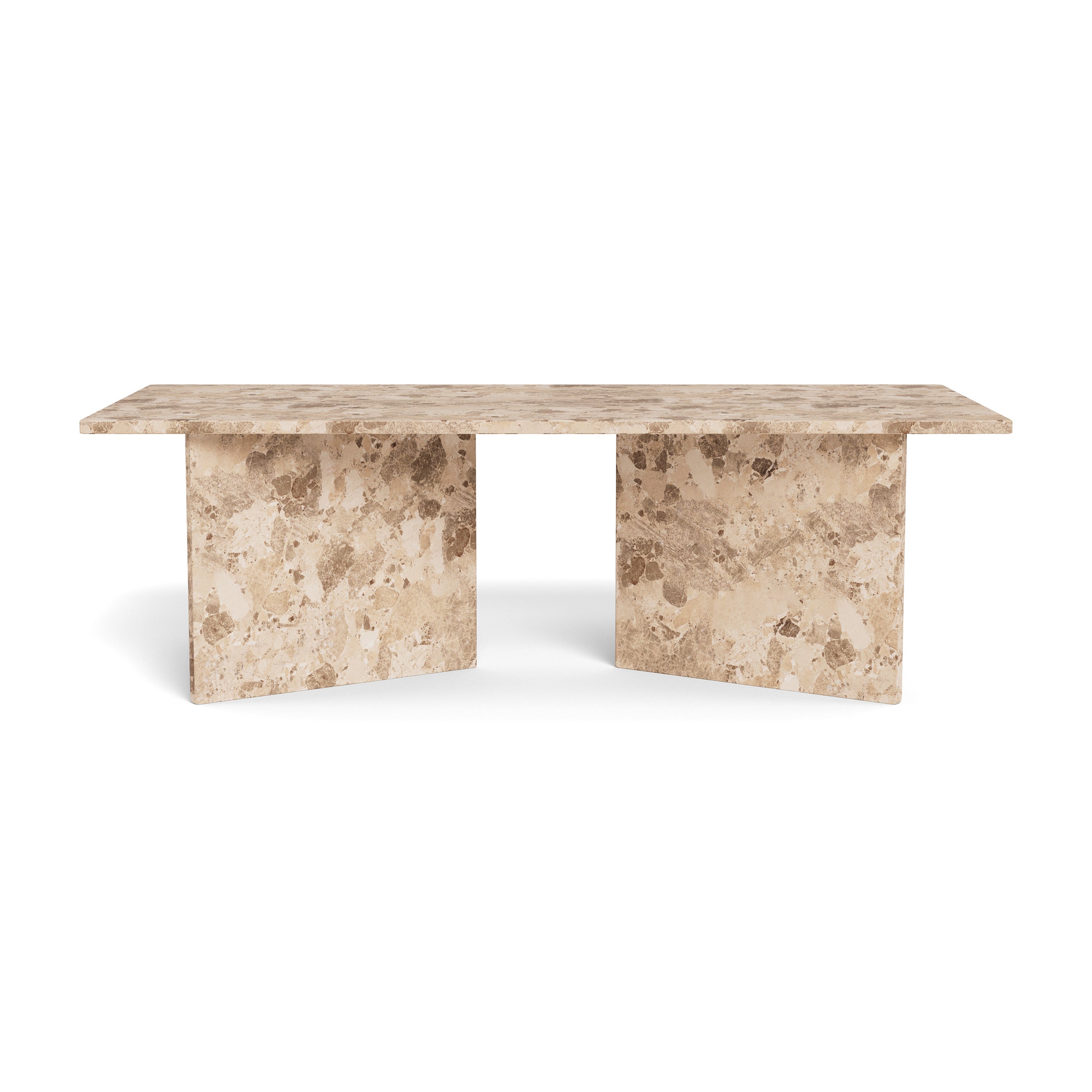 Stolik kawowy 140x42 w stylu eleganckim – duży blat, marmurowe wykończenie, podstawa V-shape | Plaris