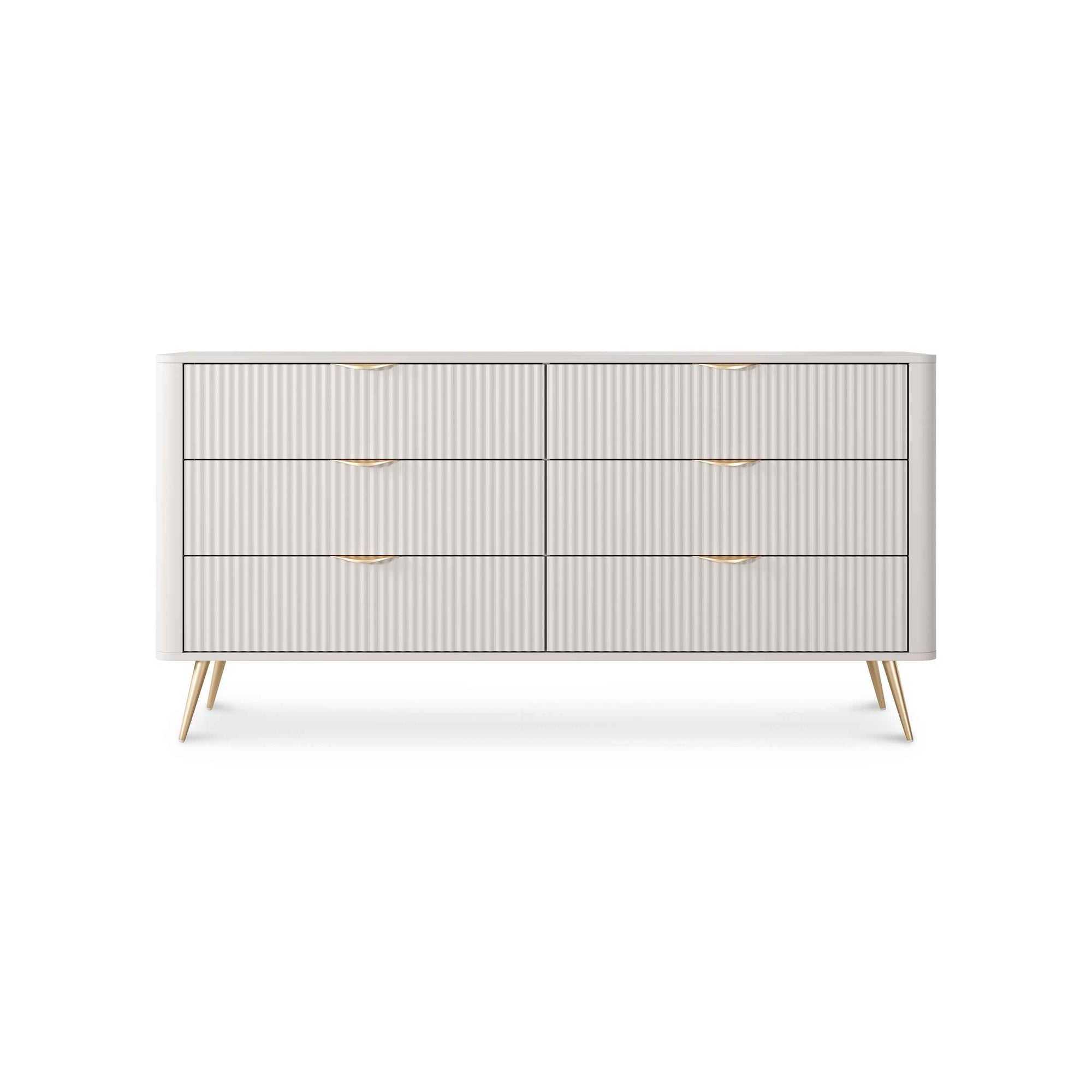 Komoda 163x81 z 6 szufladami w stylu eleganckim - ryflowane fronty, metalowe uchwyty | Laanti
