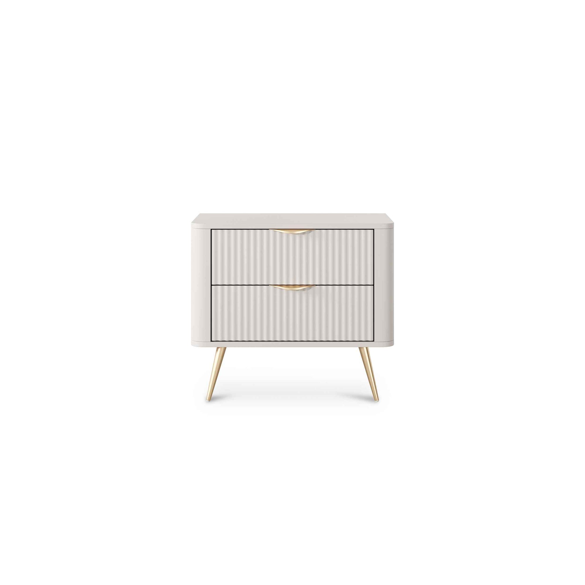 Szafka nocna z 2 szufladami 63x55 cm w stylu eleganckim – ryflowane fronty, zaoblone krawędzie | Laanti