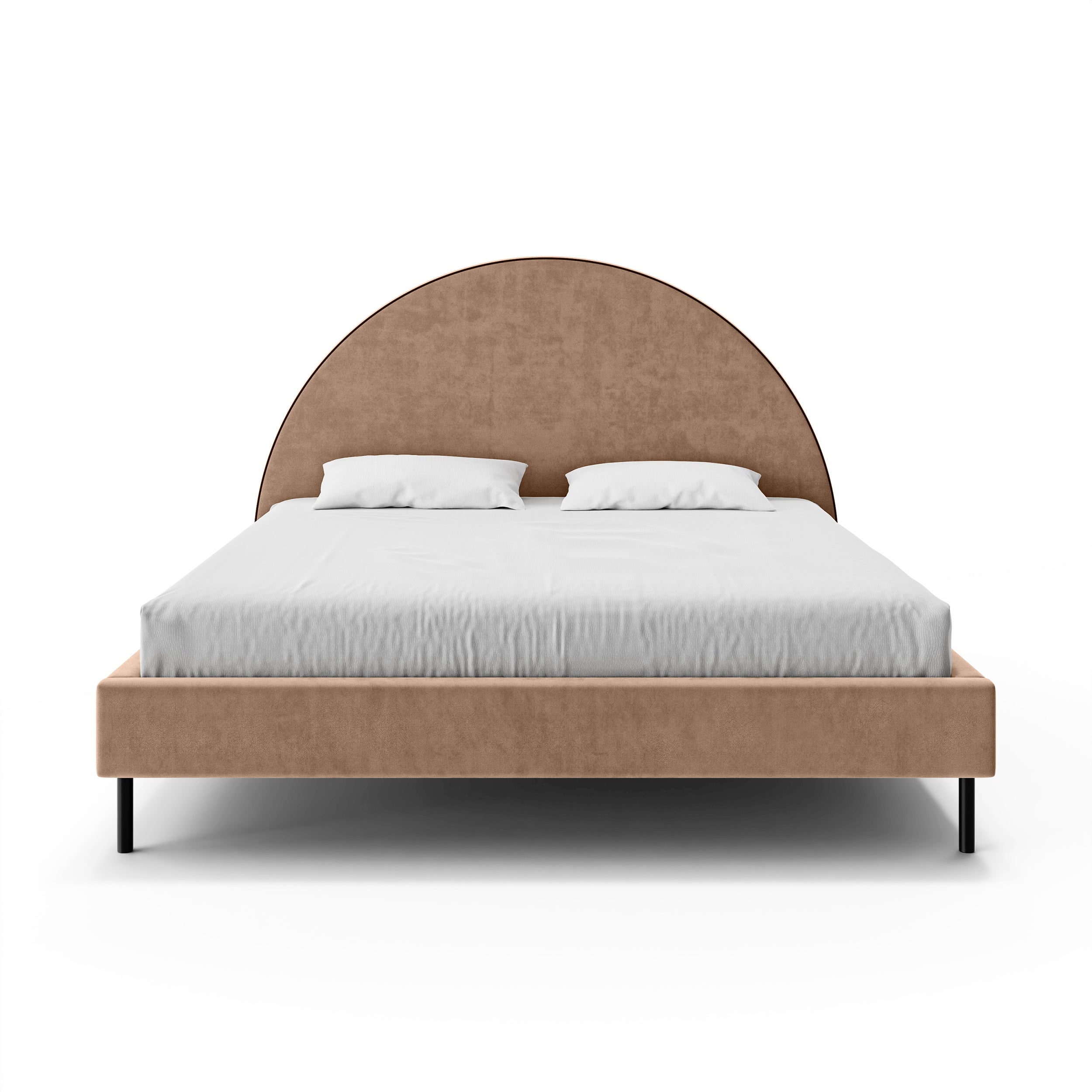 Polsterbett mit halbrundem Kopfteil und Bettkasten im Soft-Modern-Stil | Zora