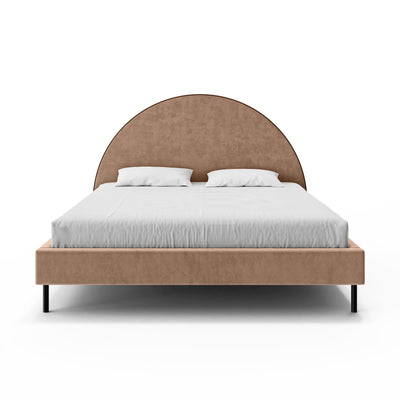 Polsterbett mit halbrundem Kopfteil und Bettkasten im Soft-Modern-Stil | Zora