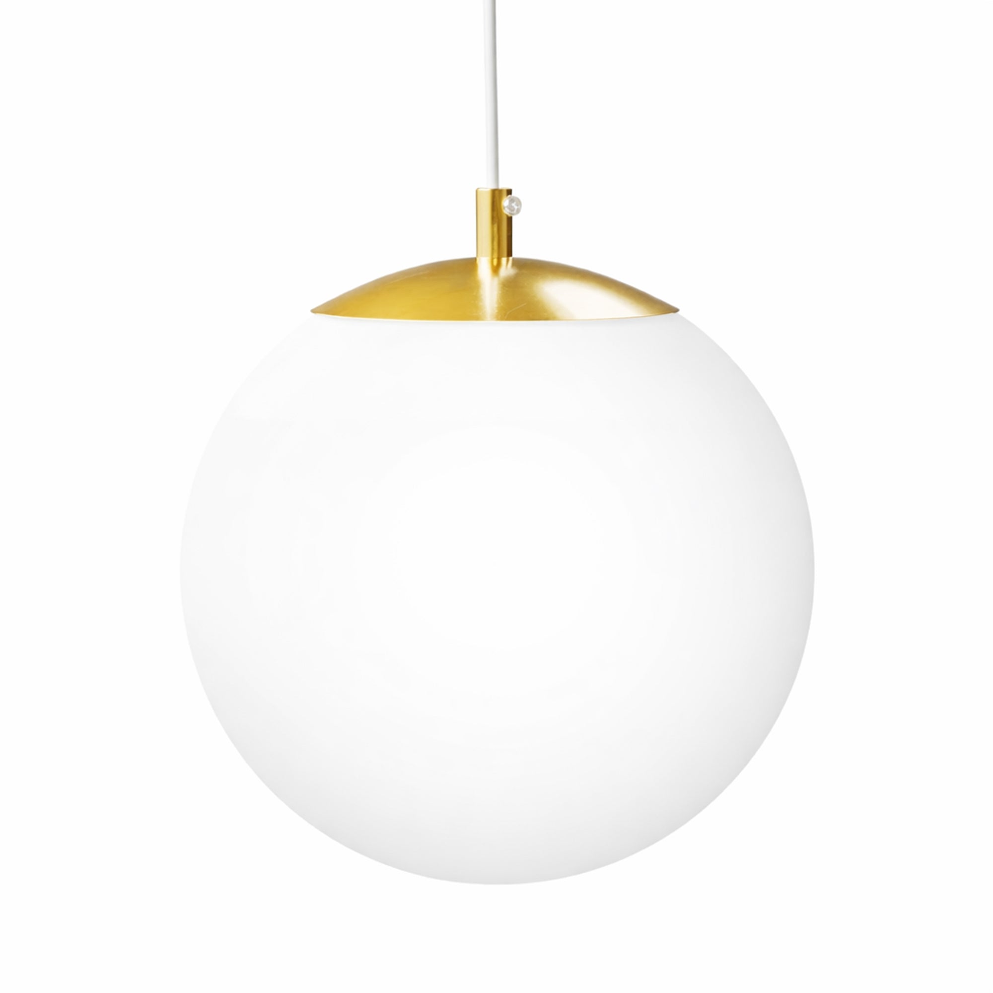 Lampa wisząca kula w stylu nowoczesnym – biała szklana kula, złota konstrukcja | Orbitella
