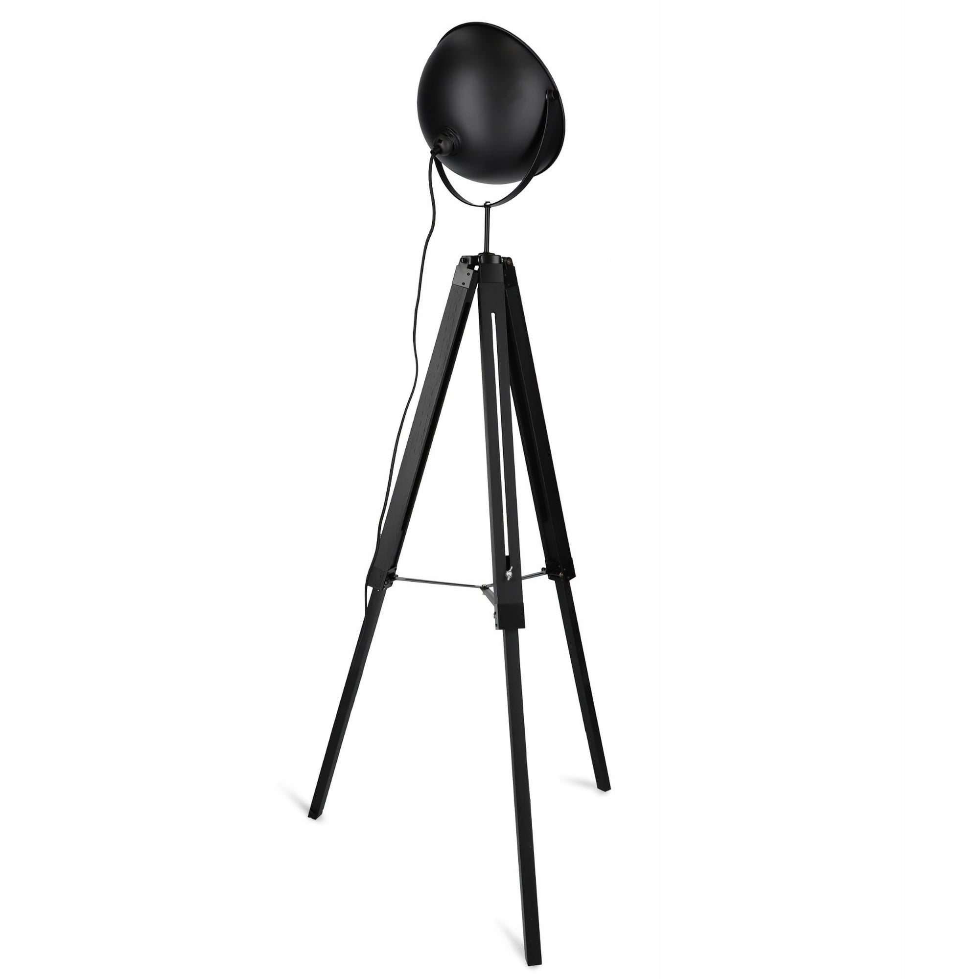 Lampa podłogowa reflektor na trójnogu w stylu retro – regulowany, metalowy klosz, czarno-złota | Reflecto