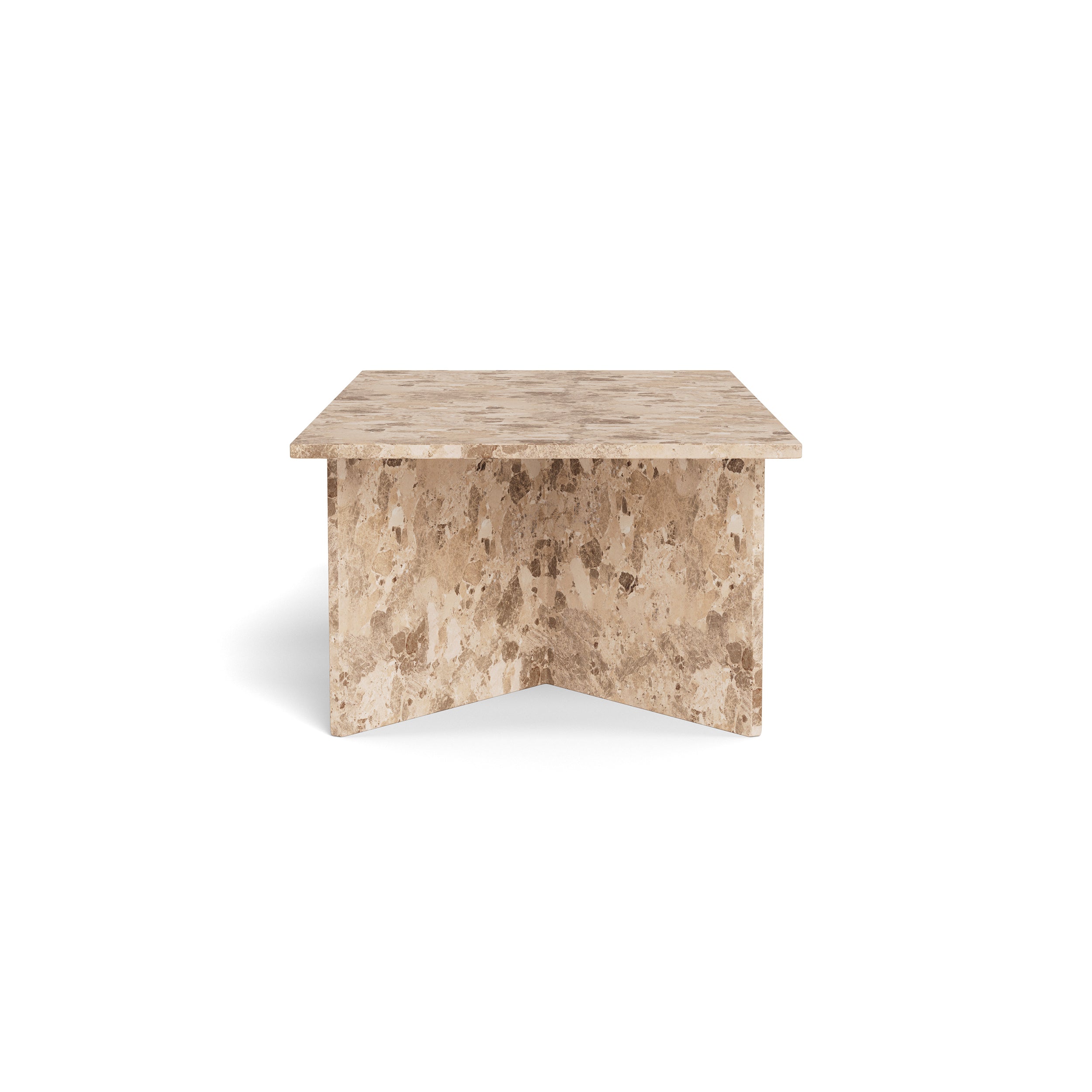 Stolik kawowy 140x42 w stylu eleganckim – duży blat, marmurowe wykończenie, podstawa V-shape | Plaris