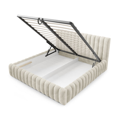 Polsterbett mit Bettkasten im Modern-Soft-Stil, Stoff Coral | Pastel