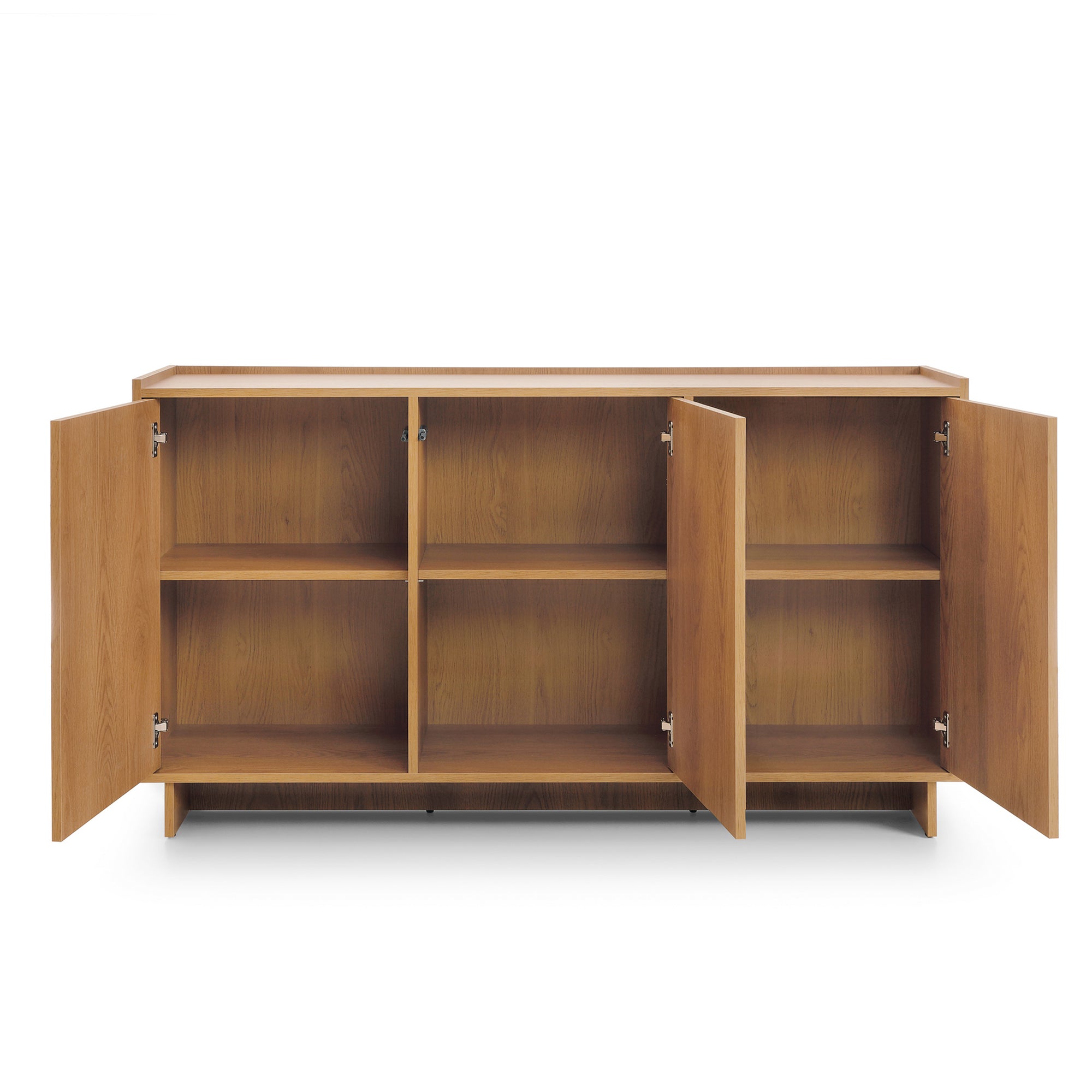 Komoda z półkami 147x82 w stylu japandi - dąb karmel, push-to-open | Kiyro