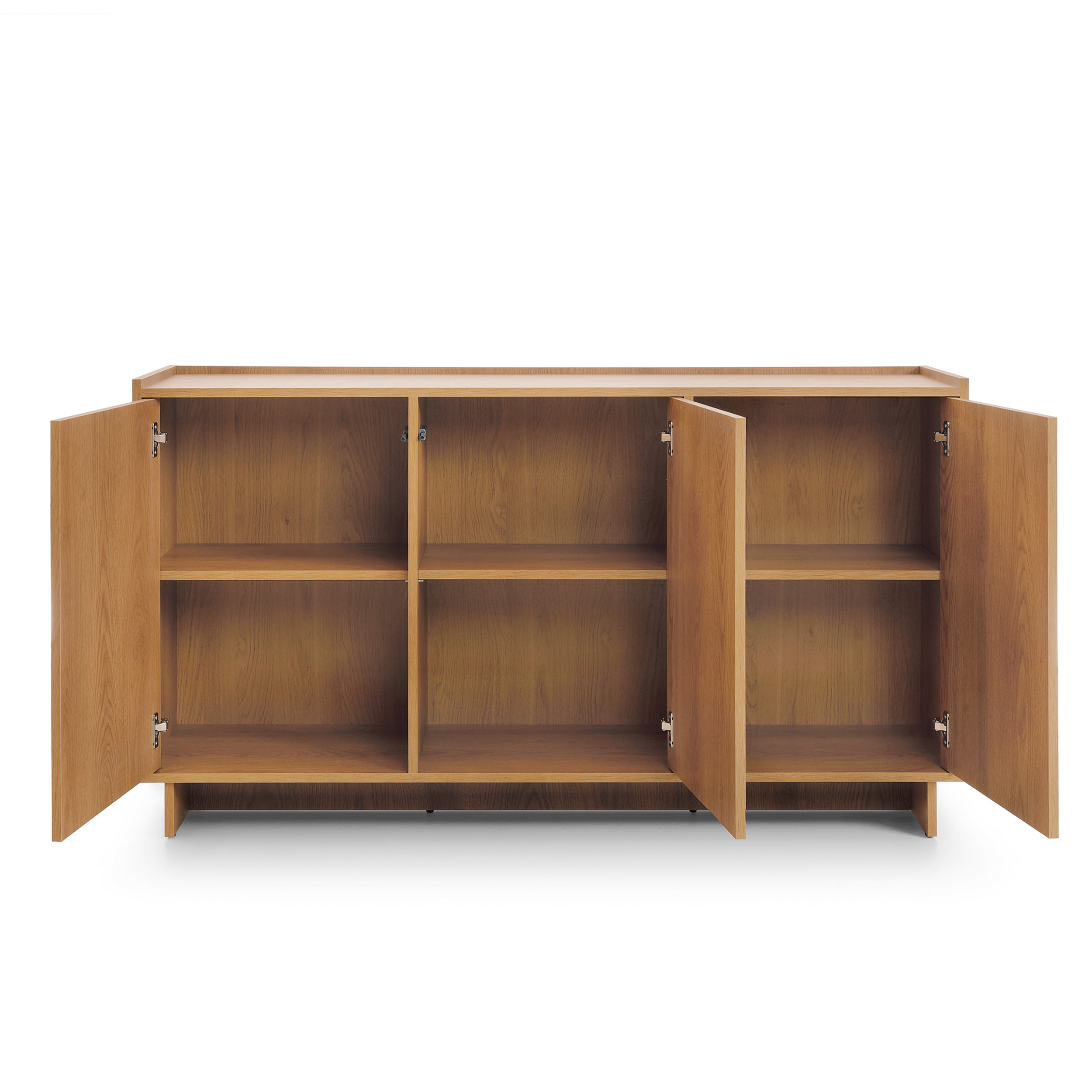 Komoda z półkami 147x82 w stylu japandi - dąb karmel, push-to-open | Kiyro