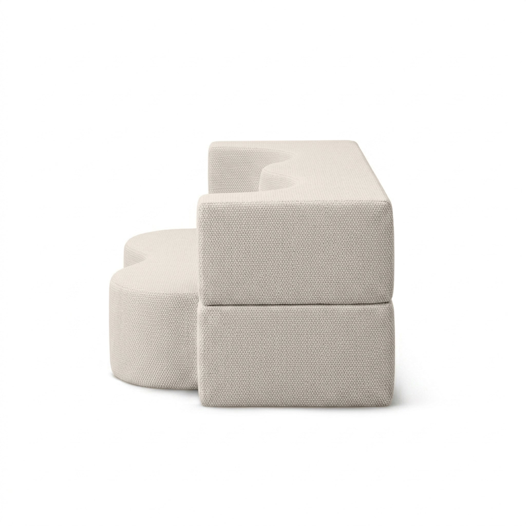 Sofa ogrodowa piankowa z funkcją spania w stylu nowoczesnym - organiczna bryła, tkanina Harris | Kamelia