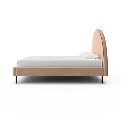 Polsterbett mit halbrundem Kopfteil und Bettkasten im Soft-Modern-Stil | Zora