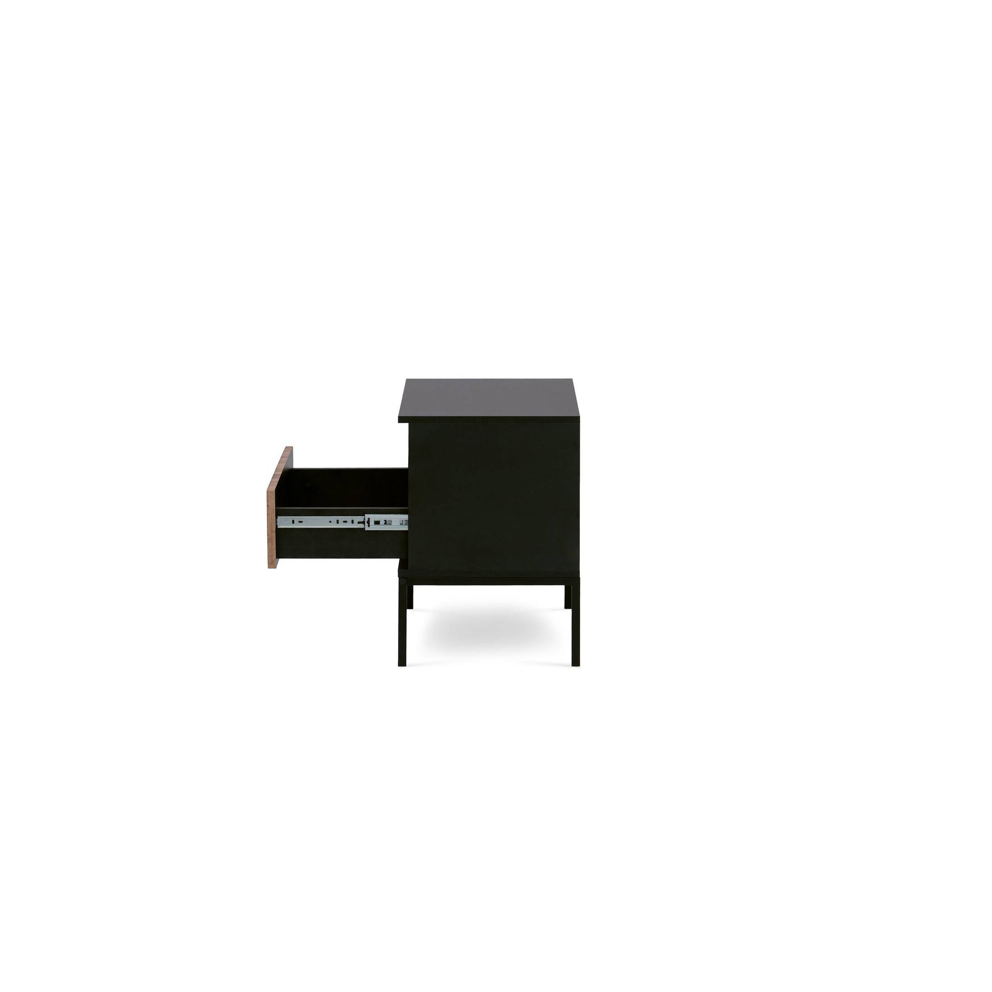 Szafka nocna z lamelowym frontem 54x56 cm – LED, metalowe nóżki, push to open | Lampy
