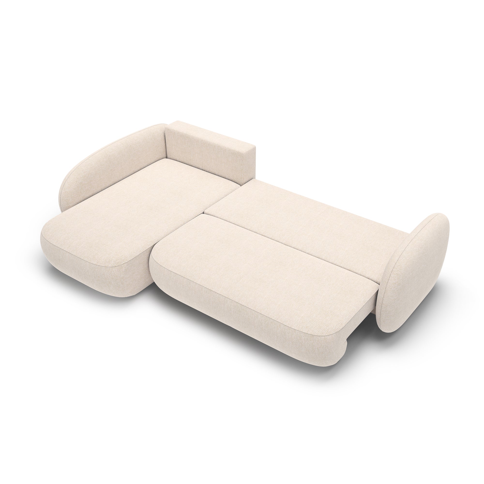 Narożnik z funkcją spania o powierzchni 123x250 w stylu organic modern - tkanina Aragon, zaokrąglona forma, dekoracyjne poduszki | OLEMO