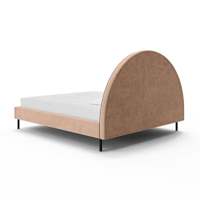 Polsterbett mit halbrundem Kopfteil und Bettkasten im Soft-Modern-Stil | Zora