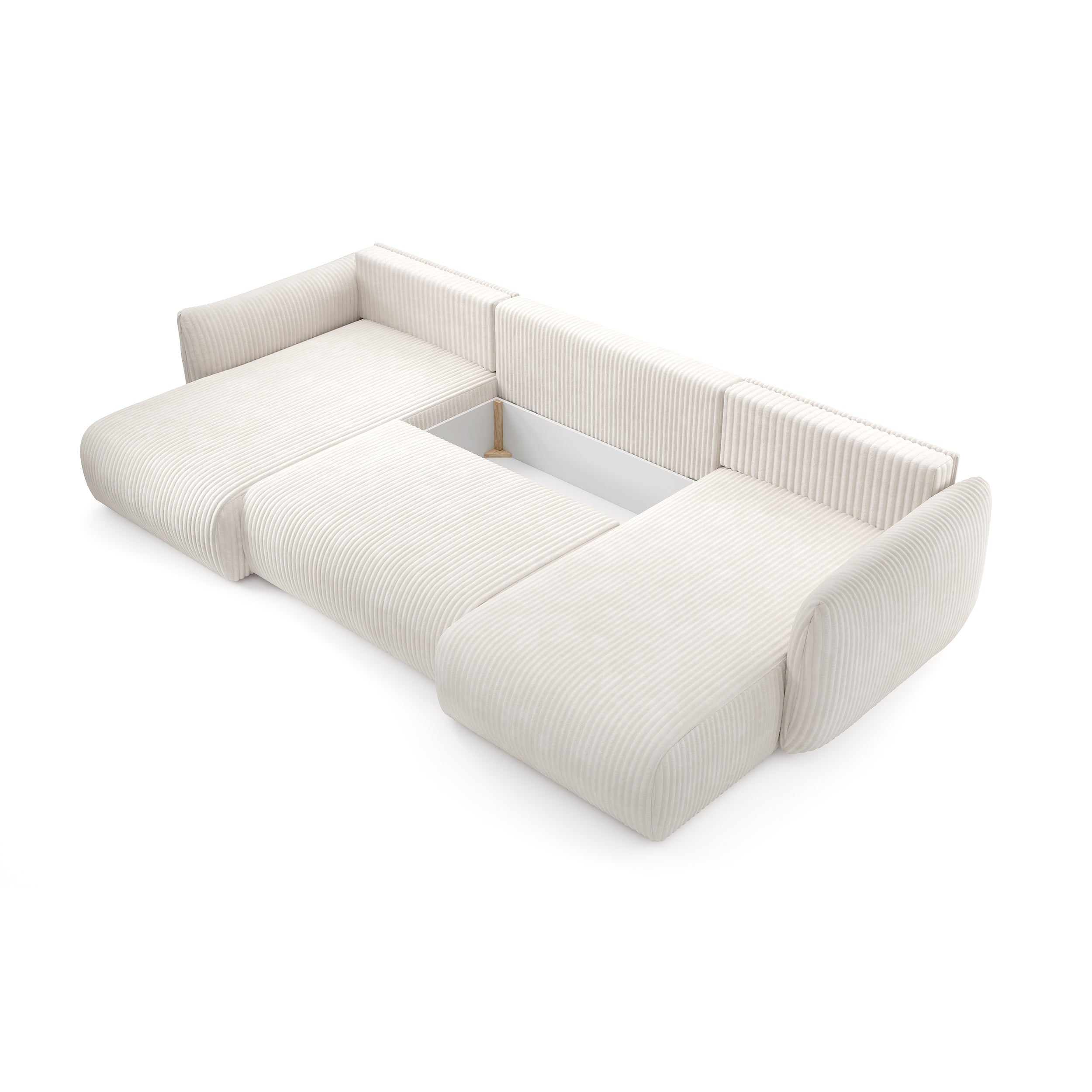 Narożnik U z funkcją spania o powierzchni 145x302 w stylu vintage - tkanina sztruksowa TILIA, zaokrąglona forma, miękkie poduchy | ALLORO