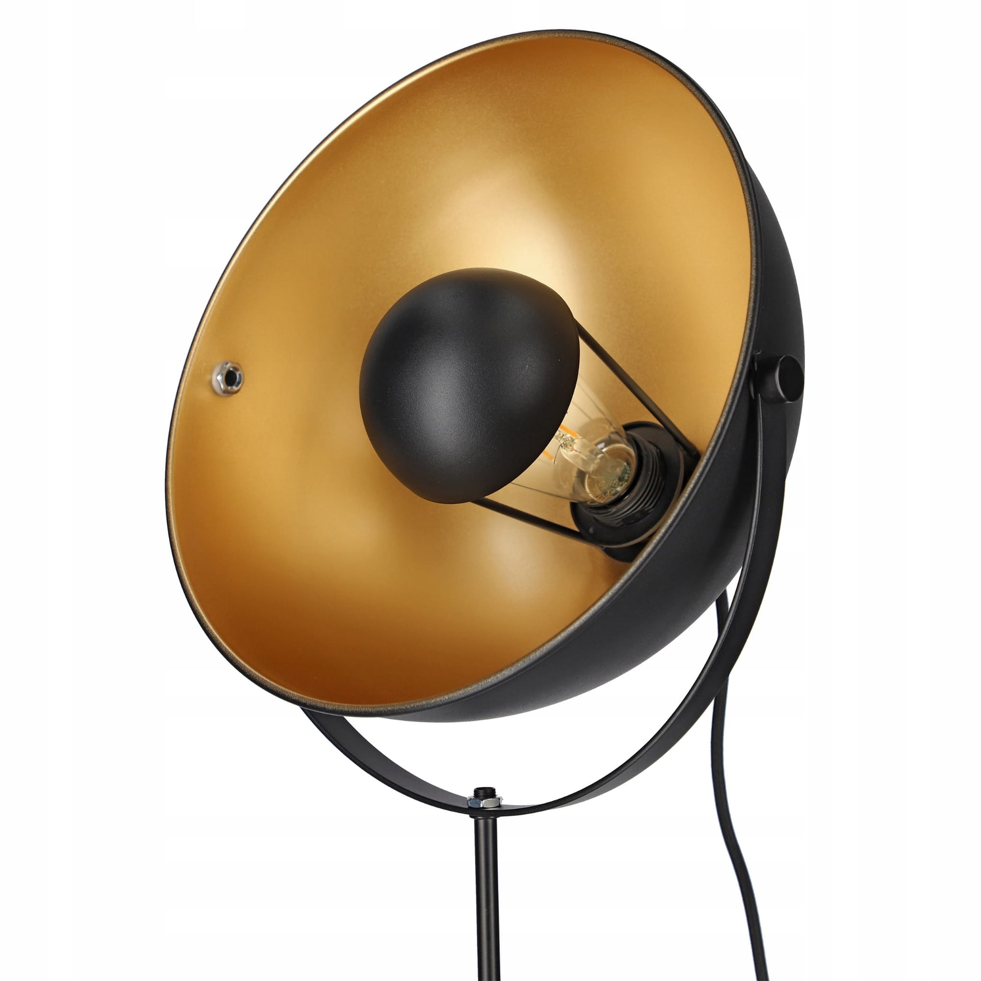 Lampa podłogowa reflektor na trójnogu w stylu retro – regulowany, metalowy klosz, czarno-złota | Reflecto