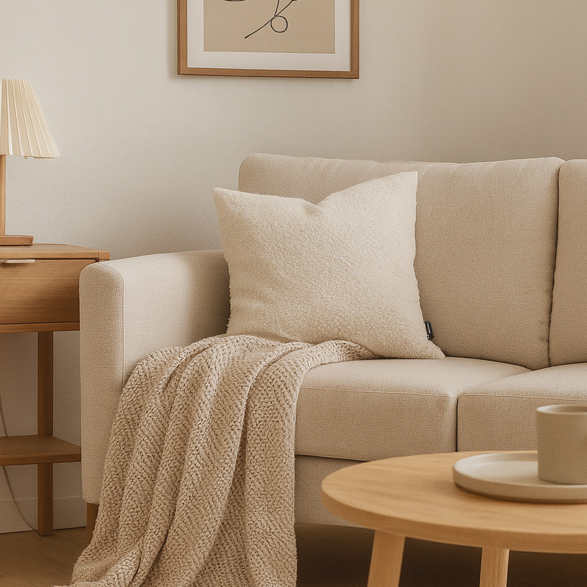 Poduszka dekoracyjna 45×45 cm w stylu scandi i japandi – Tkanina Coral 100% PES, przytulna struktura | Baranek