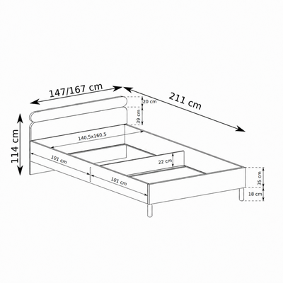 Polsterbett 140/160x200 mit Bettkasten im skandinavischen Stil | FJORD