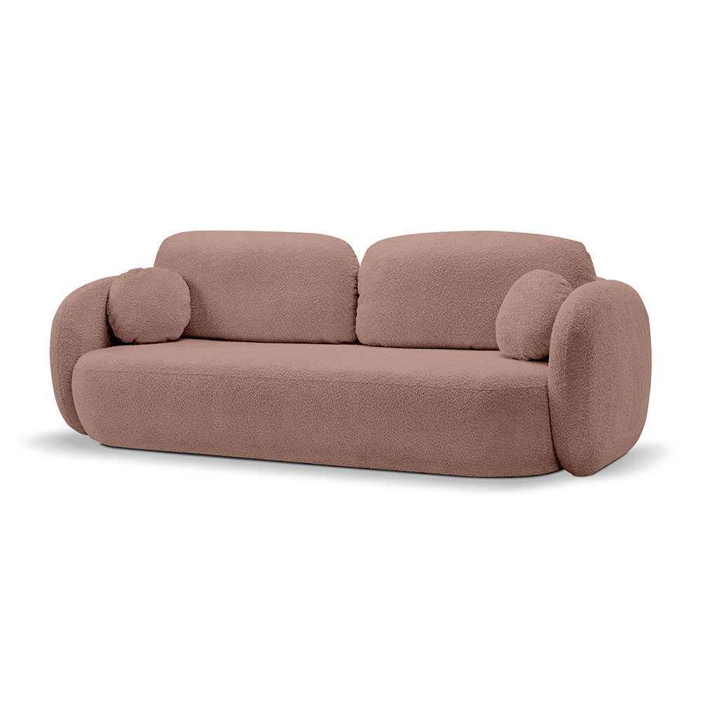 Sofa z funkcją spania 142x200 w stylu nowoczesnym – Abriamo, zaoblona forma, pojemnik | OLEMO Palona Śliwka (ABRIAMO 12)