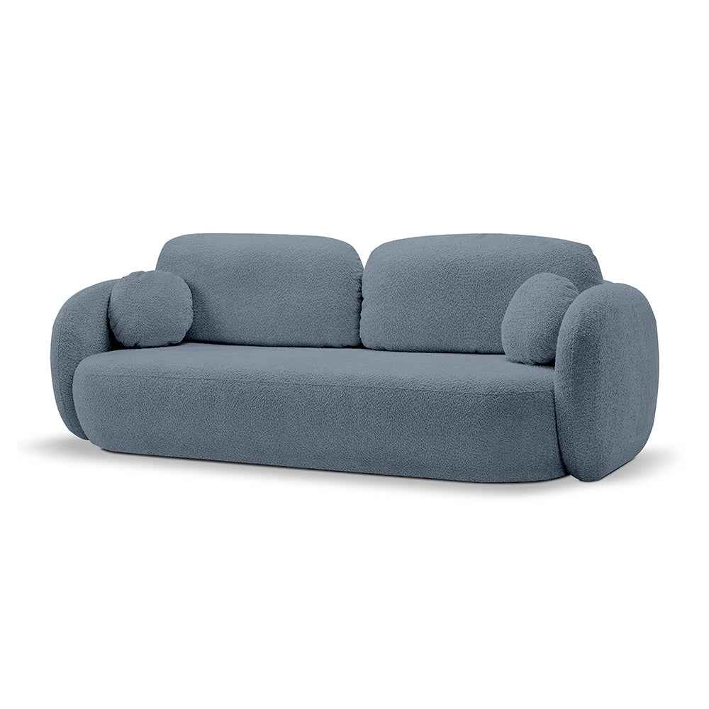 Sofa z funkcją spania 142x200 w stylu nowoczesnym – Abriamo, zaoblona forma, pojemnik | OLEMO Niebieski Bazalt (ABRIAMO 13)