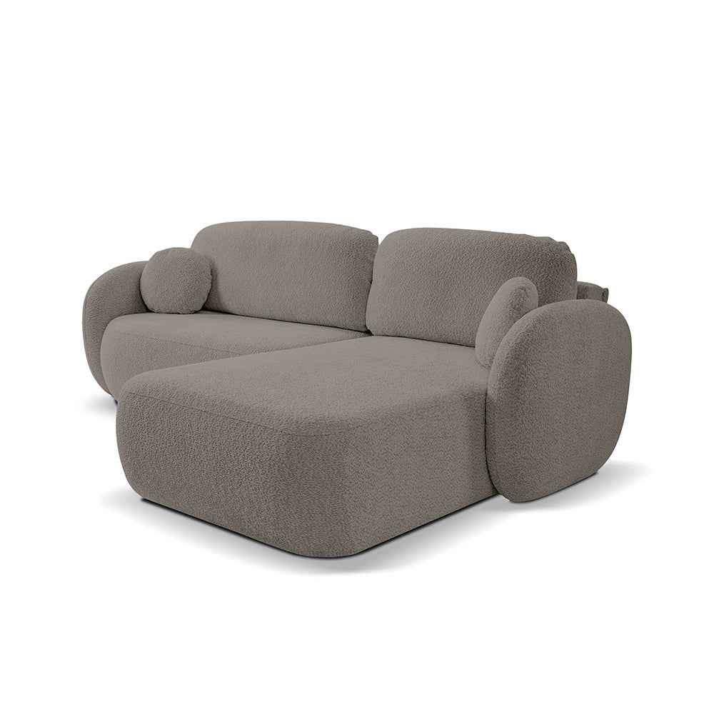 Narożnik 4-osobowy z funkcją spania w stylu minimalistycznym – Tkanina Abriamo, automat DL, tapicerowane plecy | OLEMO Prawostronna Gorzka Czekolada (ABRIAMO 01)