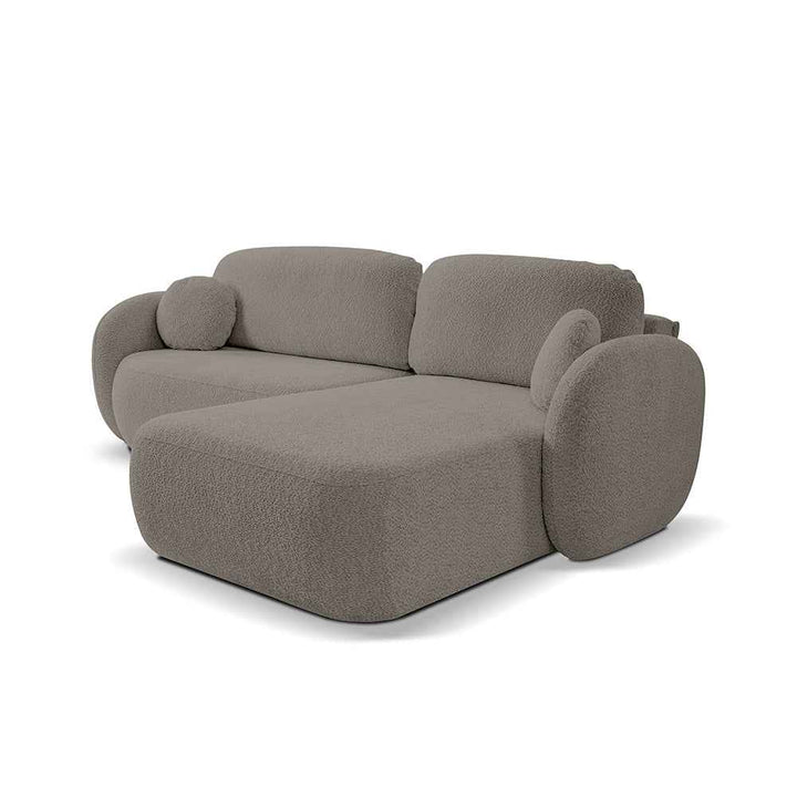 Narożnik 4-osobowy z funkcją spania w stylu minimalistycznym – Tkanina Abriamo, automat DL, tapicerowane plecy | OLEMO Prawostronna Gorzka Czekolada (ABRIAMO 01)