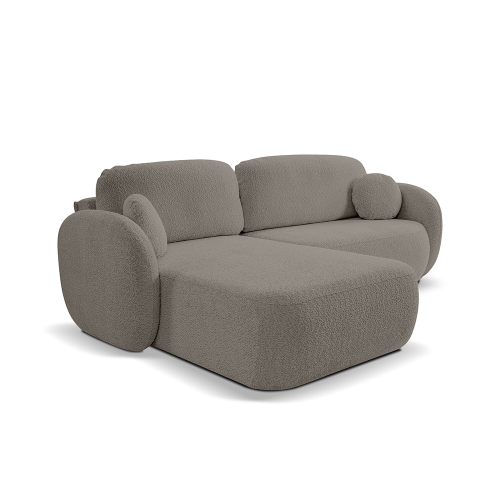 Narożnik 4-osobowy z funkcją spania w stylu minimalistycznym – Tkanina Abriamo, automat DL, tapicerowane plecy | OLEMO Lewostornna Gorzka Czekolada (ABRIAMO 01)