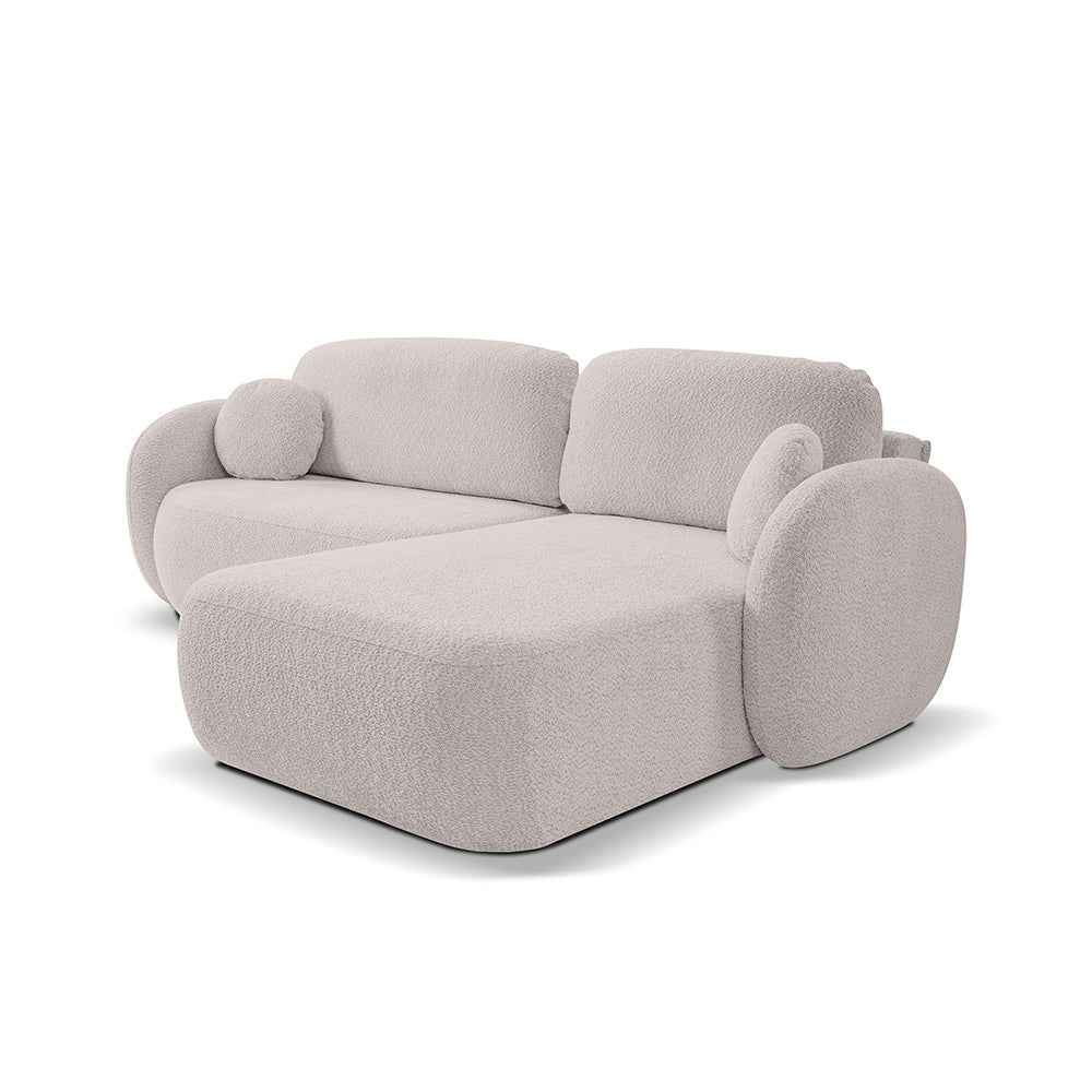 Narożnik 4-osobowy z funkcją spania w stylu minimalistycznym – Tkanina Abriamo, automat DL, tapicerowane plecy | OLEMO Prawostronna Popiel Kwarcowy (ABRIAMO 02)