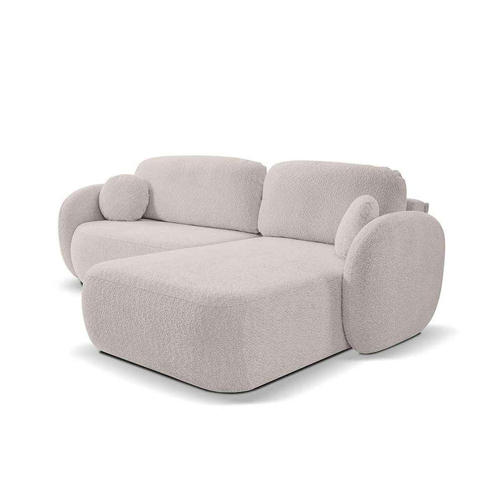 Narożnik 4-osobowy z funkcją spania w stylu minimalistycznym – Tkanina Abriamo, automat DL, tapicerowane plecy | OLEMO Prawostronna Popiel Kwarcowy (ABRIAMO 02)