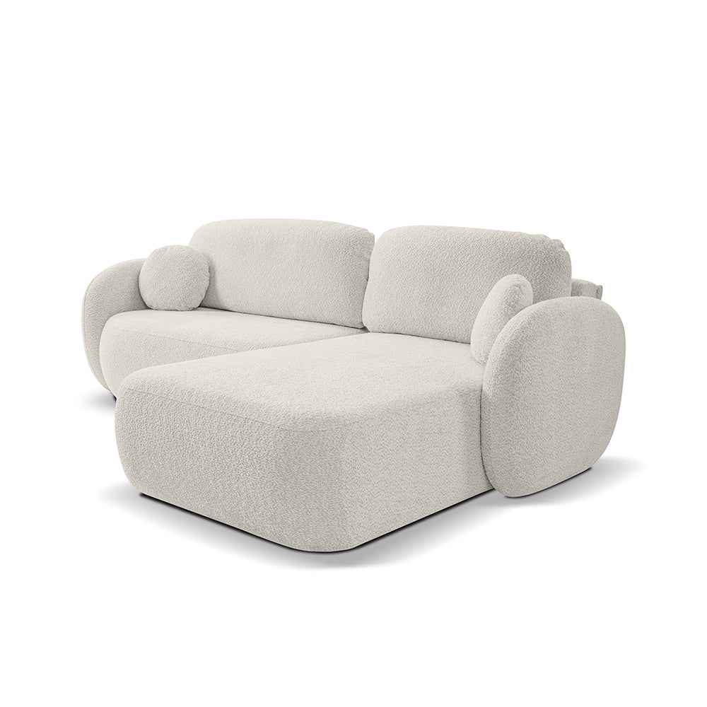 Narożnik 4-osobowy z funkcją spania w stylu minimalistycznym – Tkanina Abriamo, automat DL, tapicerowane plecy | OLEMO Prawostronna Piaszczysta Duna (ABRIAMO 03)