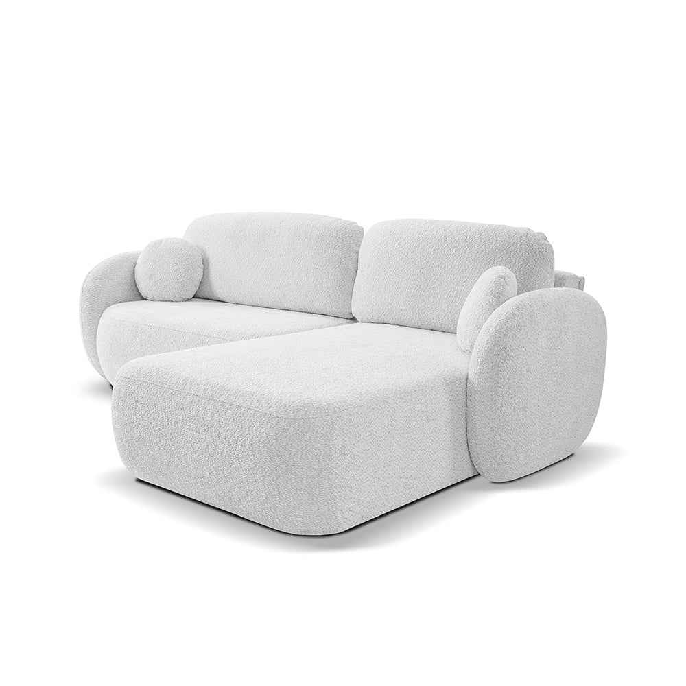 Narożnik 4-osobowy z funkcją spania w stylu minimalistycznym – Tkanina Abriamo, automat DL, tapicerowane plecy | OLEMO Prawostronna Perłowy Popiół (ABRIAMO 05)