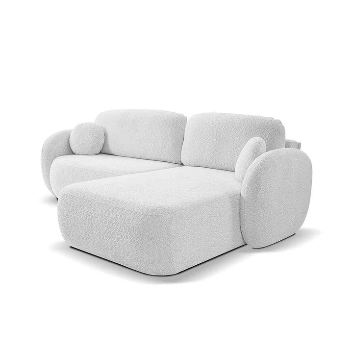 Narożnik 4-osobowy z funkcją spania w stylu minimalistycznym – Tkanina Abriamo, automat DL, tapicerowane plecy | OLEMO Prawostronna Perłowy Popiół (ABRIAMO 05)