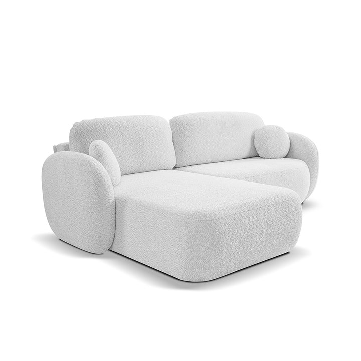 Narożnik 4-osobowy z funkcją spania w stylu minimalistycznym – Tkanina Abriamo, automat DL, tapicerowane plecy | OLEMO Lewostornna Perłowy Popiół (ABRIAMO 05)