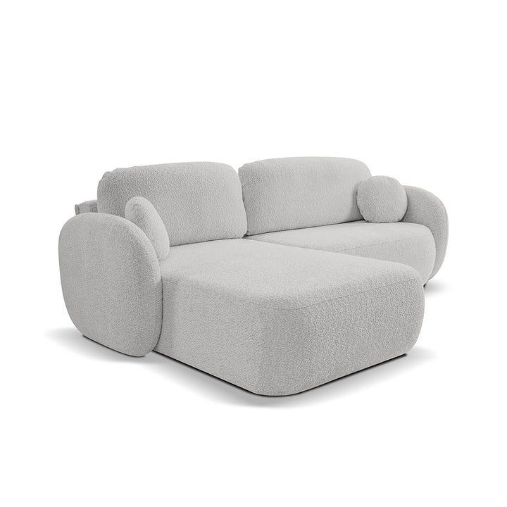 Narożnik 4-osobowy z funkcją spania w stylu minimalistycznym – Tkanina Abriamo, automat DL, tapicerowane plecy | OLEMO Lewostornna Stalowy Pył (ABRIAMO 06)