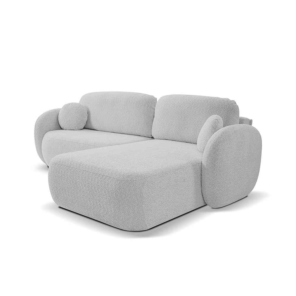 Narożnik 4-osobowy z funkcją spania w stylu minimalistycznym – Tkanina Abriamo, automat DL, tapicerowane plecy | OLEMO Prawostronna Stalowy Pył (ABRIAMO 06)