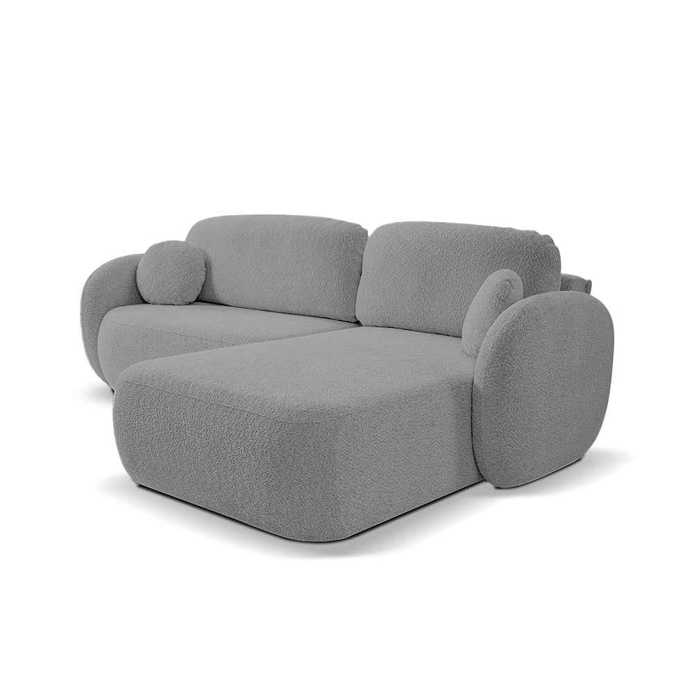 Narożnik 4-osobowy z funkcją spania w stylu minimalistycznym – Tkanina Abriamo, automat DL, tapicerowane plecy | OLEMO Prawostronna Księżycowy Grafit (ABRIAMO 07)