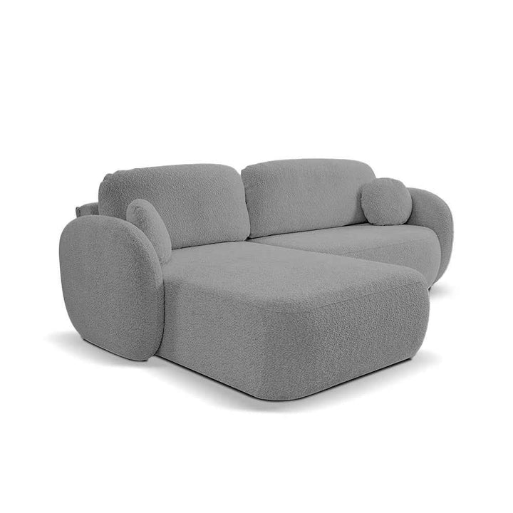 Narożnik 4-osobowy z funkcją spania w stylu minimalistycznym – Tkanina Abriamo, automat DL, tapicerowane plecy | OLEMO Lewostornna Księżycowy Grafit (ABRIAMO 07)