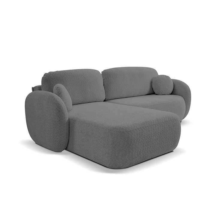 Narożnik 4-osobowy z funkcją spania w stylu minimalistycznym – Tkanina Abriamo, automat DL, tapicerowane plecy | OLEMO Lewostornna Węgiel Szlachetny (ABRIAMO 08)