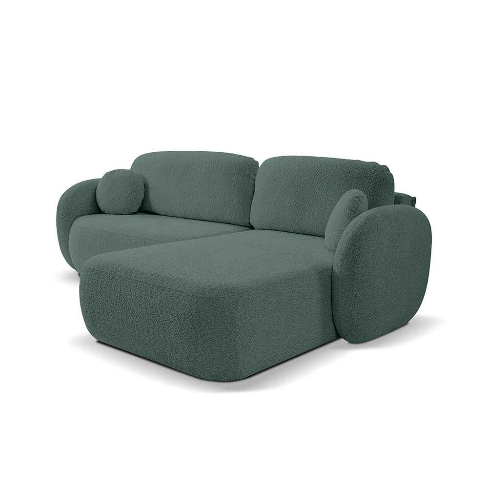 Narożnik 4-osobowy z funkcją spania w stylu minimalistycznym – Tkanina Abriamo, automat DL, tapicerowane plecy | OLEMO Prawostronna Leśna Głębia (ABRIAMO 09)