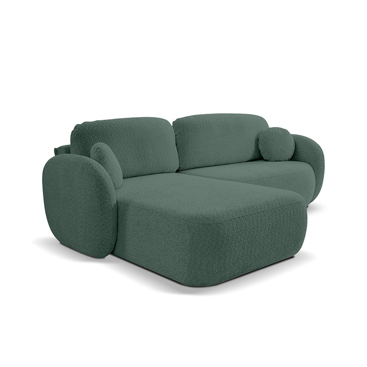 Narożnik 4-osobowy z funkcją spania w stylu minimalistycznym – Tkanina Abriamo, automat DL, tapicerowane plecy | OLEMO Lewostornna Leśna Głębia (ABRIAMO 09)