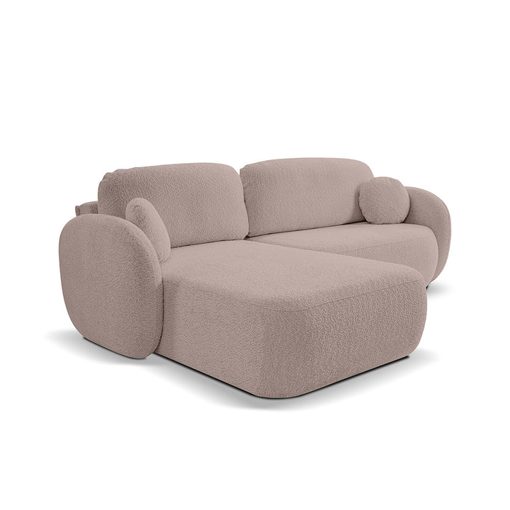 Narożnik 4-osobowy z funkcją spania w stylu minimalistycznym – Tkanina Abriamo, automat DL, tapicerowane plecy | OLEMO Lewostornna Gliniany Beż (ABRIAMO 11)