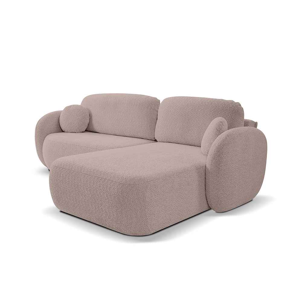 Narożnik 4-osobowy z funkcją spania w stylu minimalistycznym – Tkanina Abriamo, automat DL, tapicerowane plecy | OLEMO Prawostronna Gliniany Beż (ABRIAMO 11)