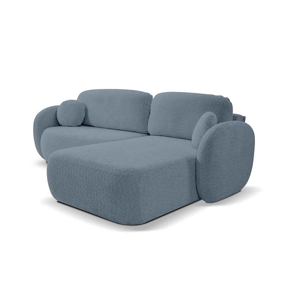 Narożnik 4-osobowy z funkcją spania w stylu minimalistycznym – Tkanina Abriamo, automat DL, tapicerowane plecy | OLEMO Prawostronna Niebieski Bazalt (ABRIAMO 13)