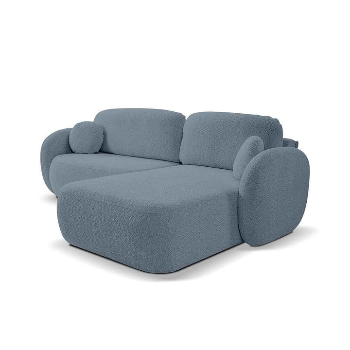 Narożnik 4-osobowy z funkcją spania w stylu minimalistycznym – Tkanina Abriamo, automat DL, tapicerowane plecy | OLEMO Prawostronna Niebieski Bazalt (ABRIAMO 13)