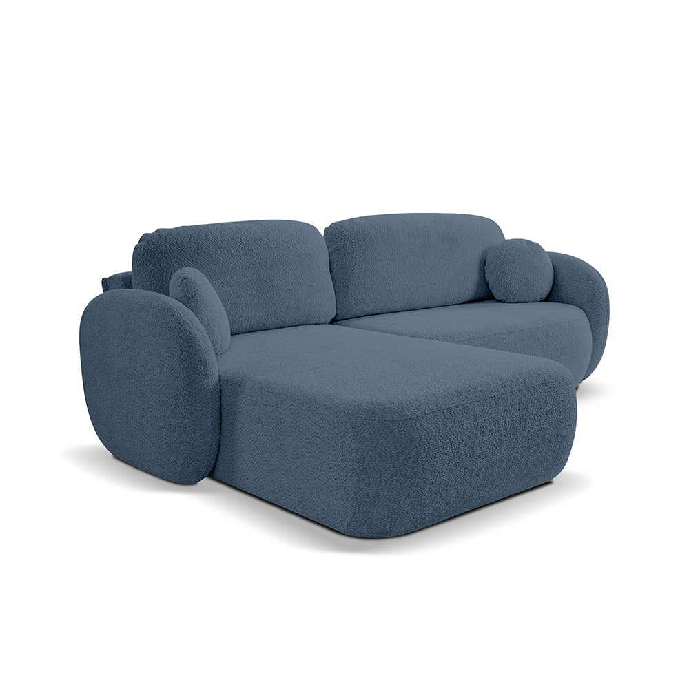 Narożnik 4-osobowy z funkcją spania w stylu minimalistycznym – Tkanina Abriamo, automat DL, tapicerowane plecy | OLEMO Lewostornna Kobaltowy Cień (ABRIAMO 14)