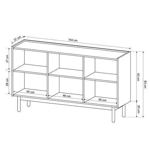 Komoda 144x83 w stylu skandynawskim - jasny dąb, blat marmur biały, drewniane nogi | Anawa