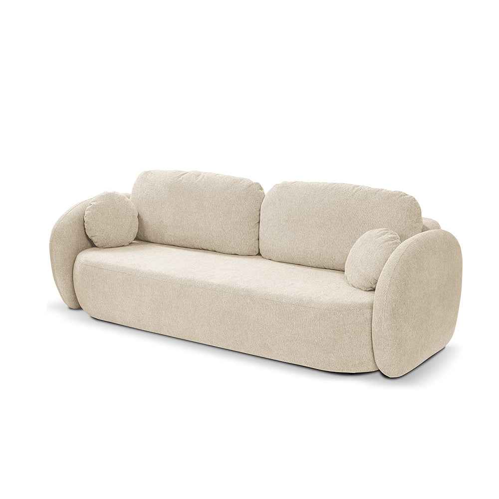 Sofa 3-osobowa z funkcją spania 142x200 z pojemnikiem w stylu art deco, tkanina Aragon | OLEMO Kremowy Taupe (ARAGON 03)