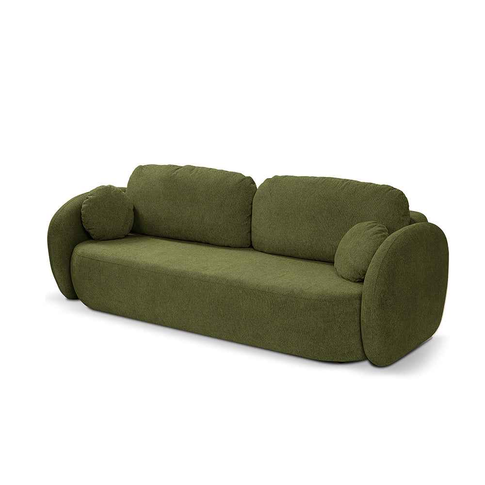Sofa 3-osobowa z funkcją spania 142x200 z pojemnikiem w stylu art deco, tkanina Aragon | OLEMO Cisowa Zieleń (ARAGON 39)