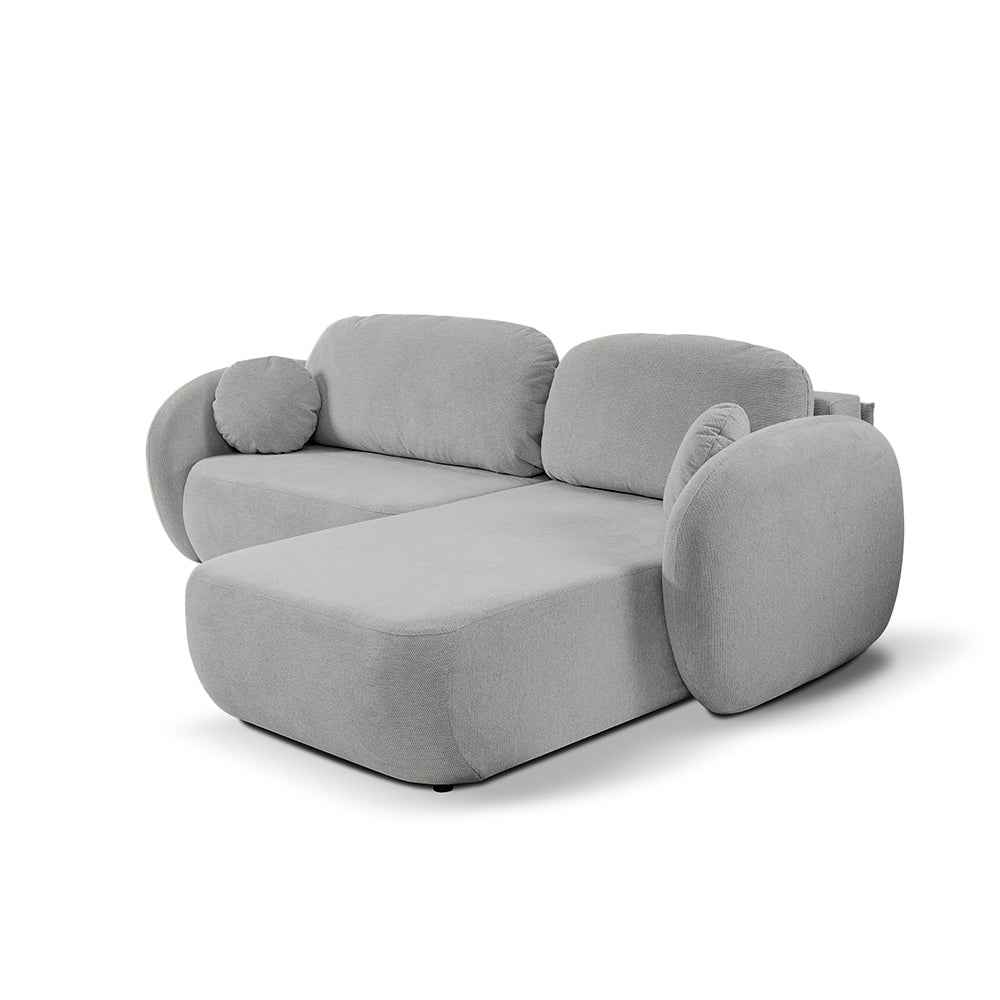 Narożnik z funkcją spania DL 248 cm w stylu nowoczesnym – tkanina Aragon, sprężyny bonell, pojemnik | OLEMO Prawostronna Chłodny Taupe (ARAGON 80)