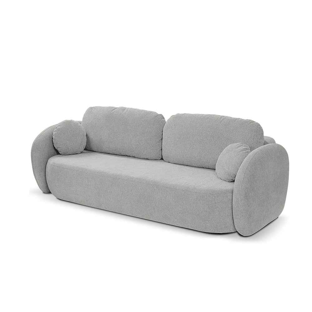 Sofa 3-osobowa z funkcją spania 142x200 z pojemnikiem w stylu art deco – tkanina Aragon, sprężyny bonell, DL | OLEMO Chłodny Taupe (ARAGON 80)