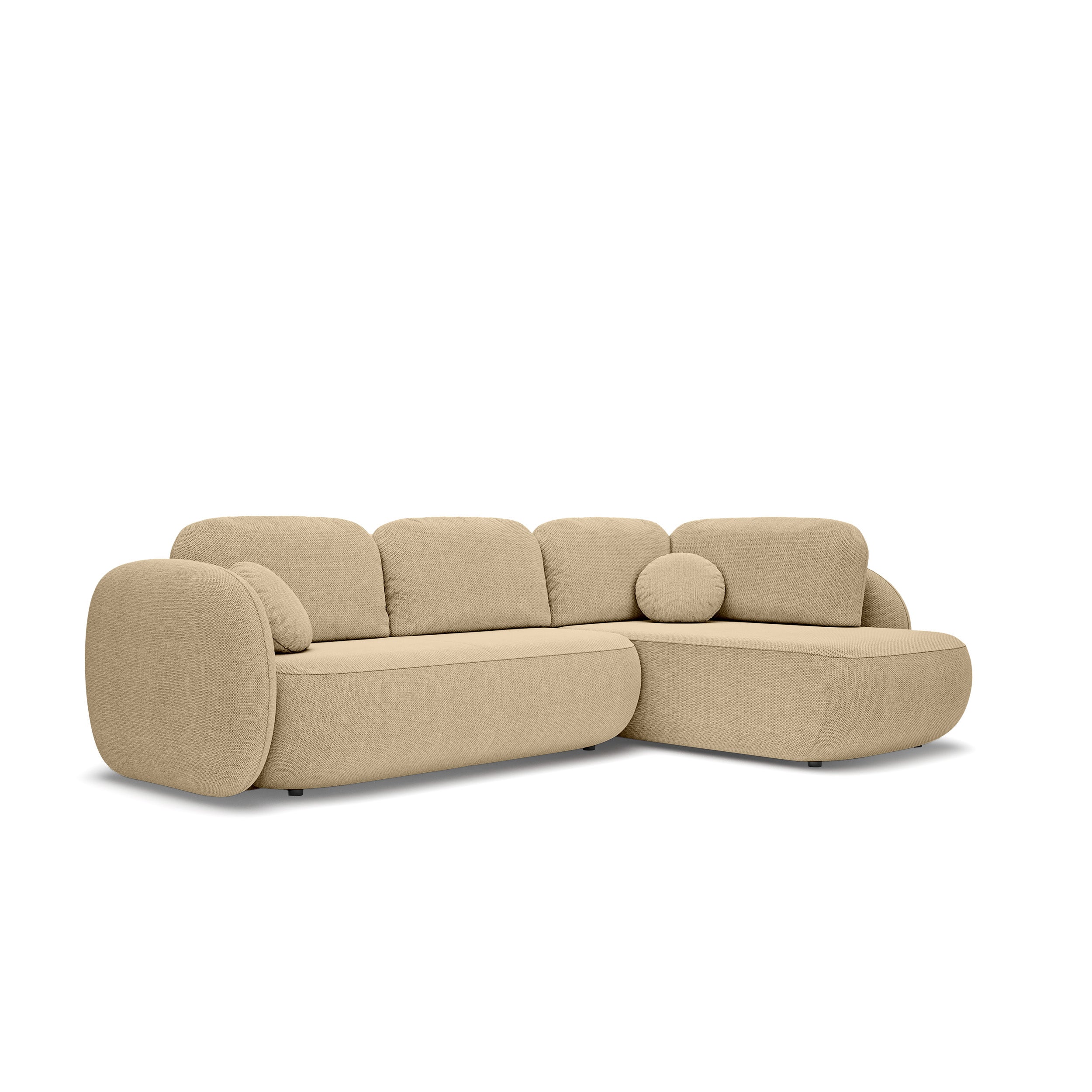 Narożnik z funkcją spania o powierzchni 123x250 w stylu organic modern | OLEMO Prawostronny Orzechowy Beż (ARAGON 14)