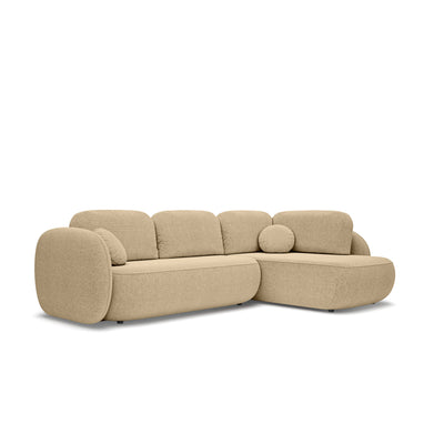Narożnik z funkcją spania o powierzchni 123x250 w stylu organic modern | OLEMO Prawostronny Orzechowy Beż (ARAGON 14)